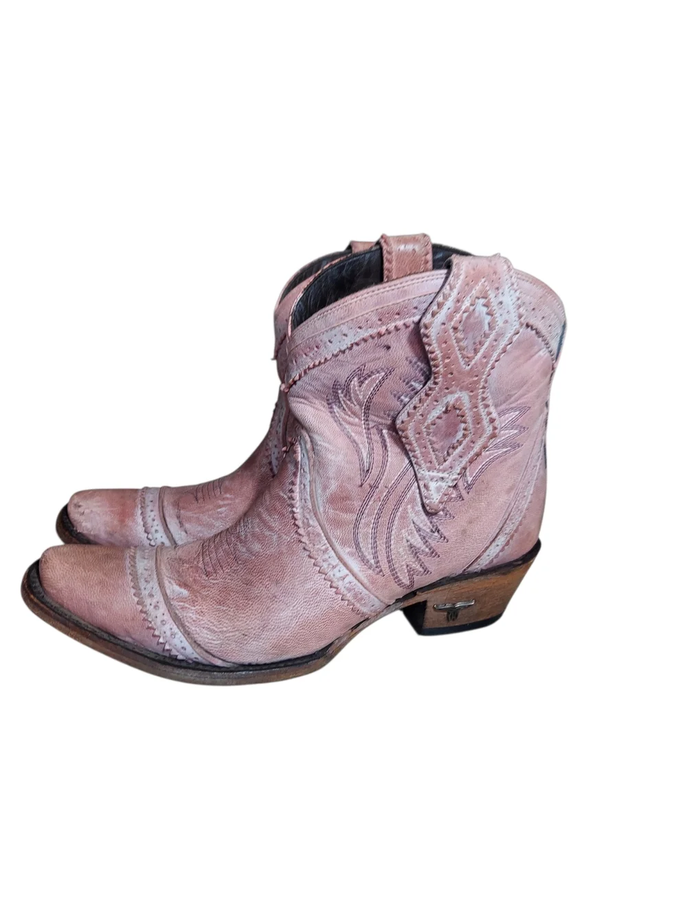 Lane Pink Distressed Western Booties Snip Toe Cowgirl Boots Leather 6.5 - Picture 13 of 13